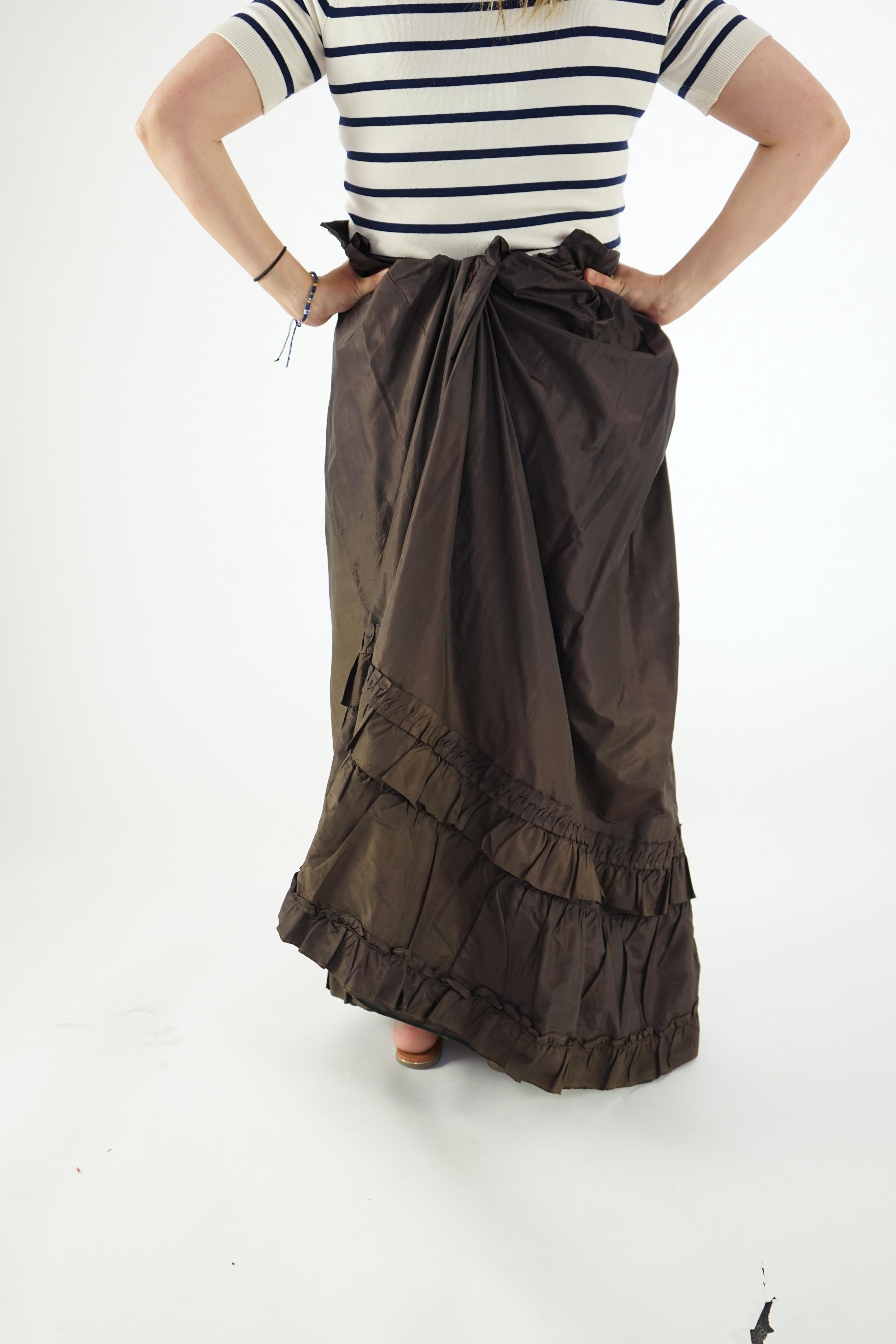 A lady's dark brown (original 19th century) skirt with decorative work.